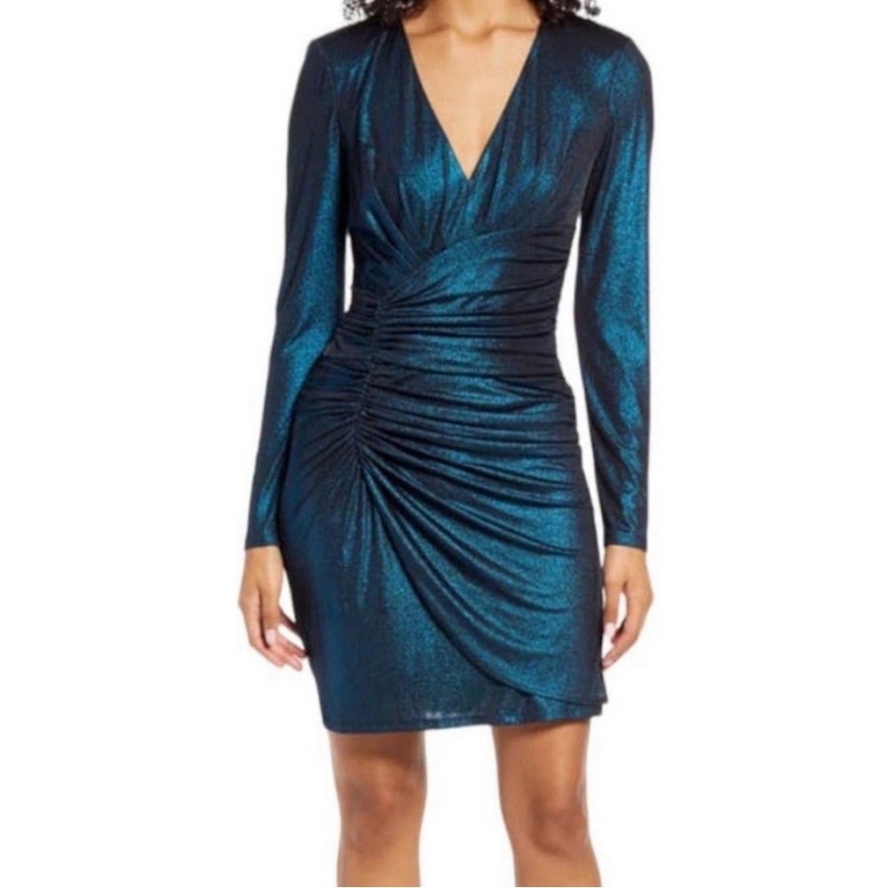 Vince Camuto Metallic Blue Long Sleeve Dress